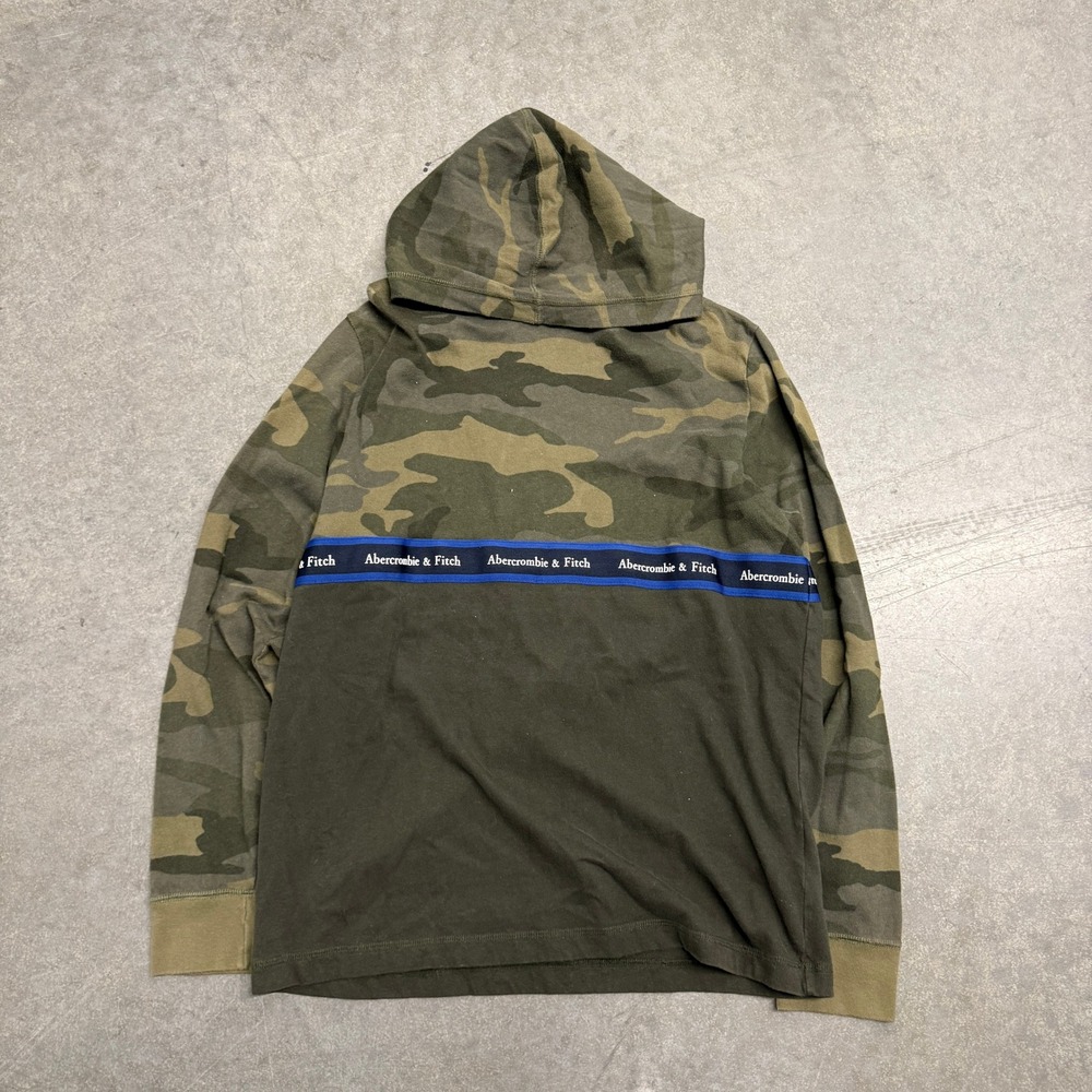 Abercrombie & Fitch Mens Camo Colorblock Logo Tape Hooded Long Sleeve Shirt M‎